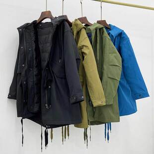 2023年新冲锋衣羽绒服女三合一两件套工装风廓形中长款休闲鹅绒服