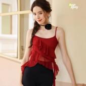 碧奥春天瑜伽服新款 花色锦纶紧身吊带带纱美背瑜伽背心2F061