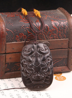 红木檀木貔貅无事牌男女