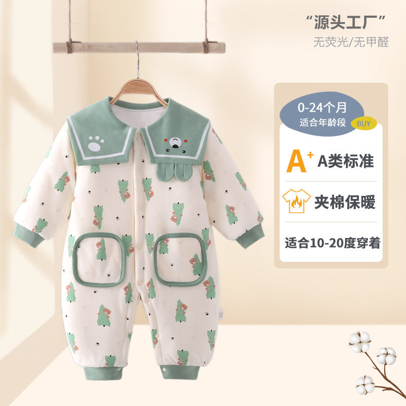 A类纯棉婴儿衣服新生儿夹棉连体衣宝宝秋冬棉服外出服装哈衣爬服