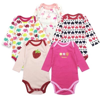 新款卡特婴幼儿连体衣长袖三角哈衣包屁衣5件装爬服春夏秋宝宝衣