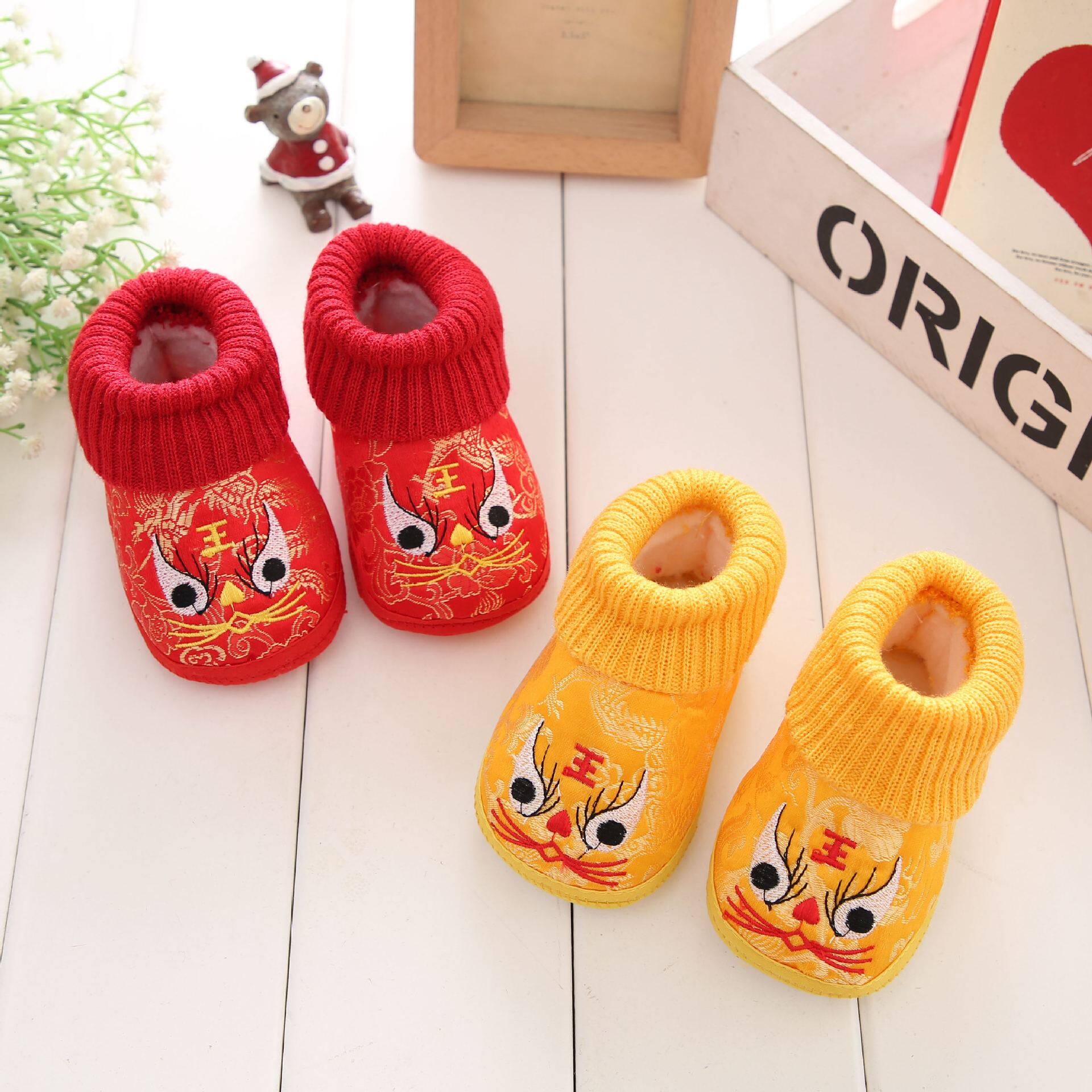 婴幼儿春秋冬棉加厚冒暖虎头鞋儿童加绒绣花休闲鞋宝宝卡通小童鞋