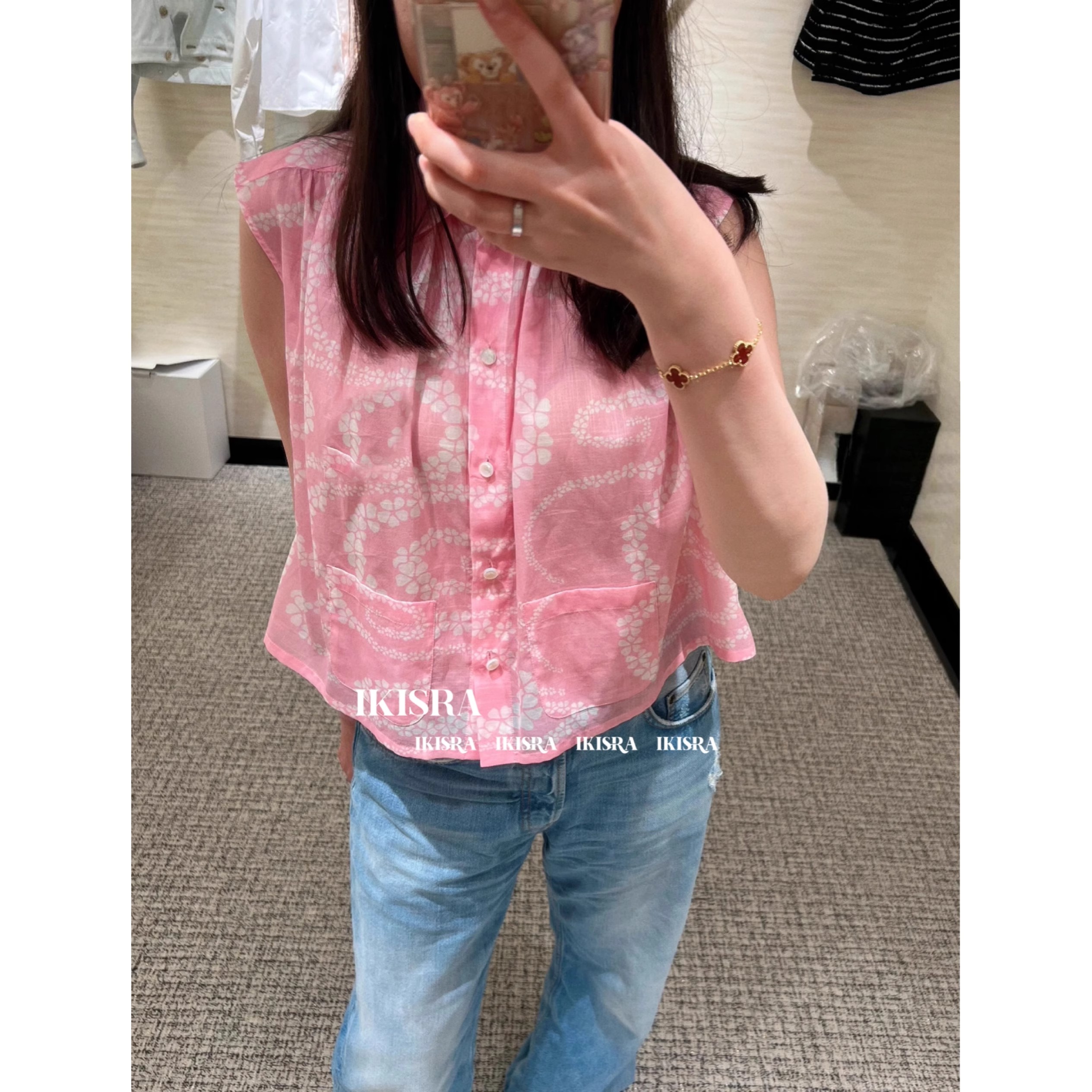 夏季花瓣浪花粉色无袖马甲上衣女