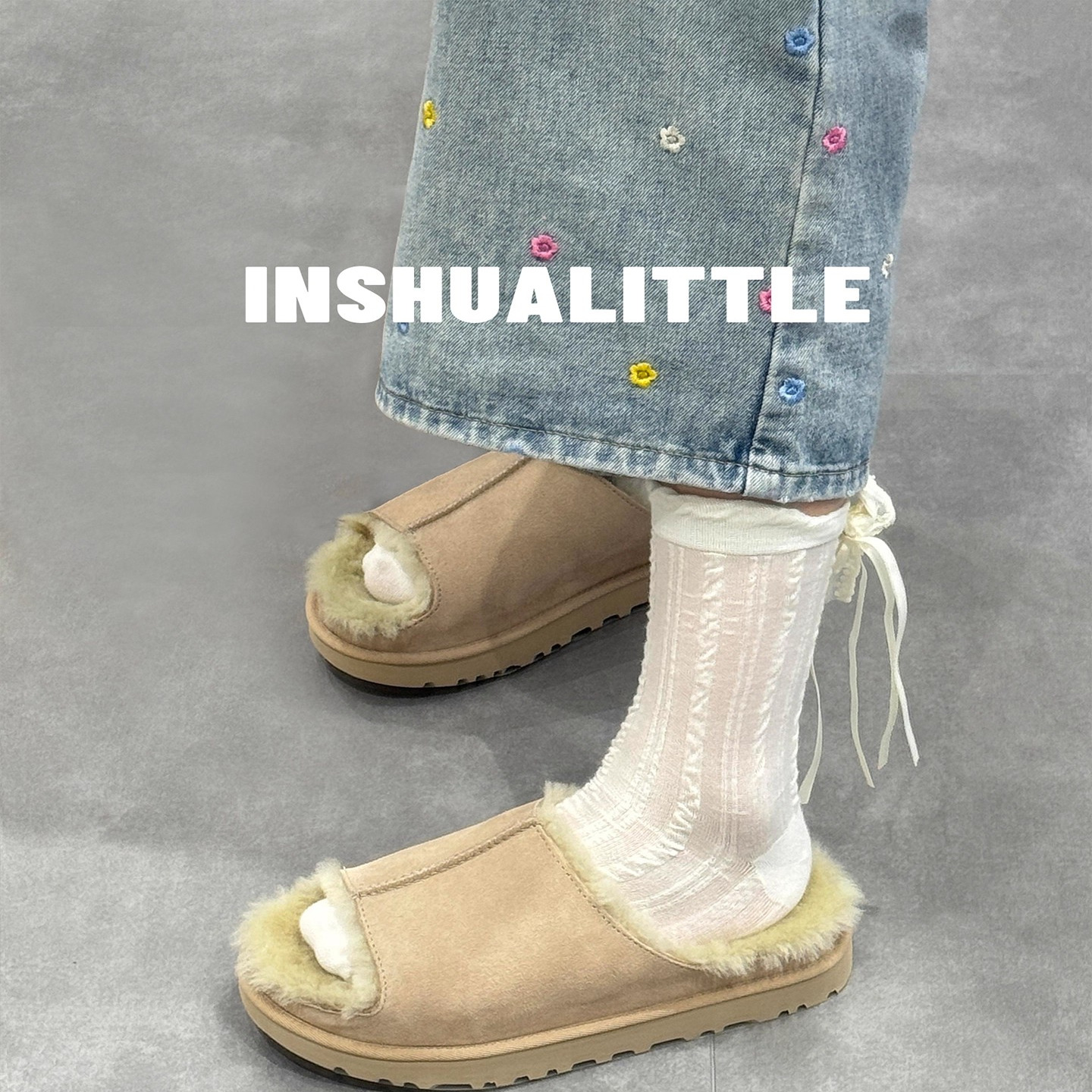 厚底拼色毛毛拖鞋女士4cm