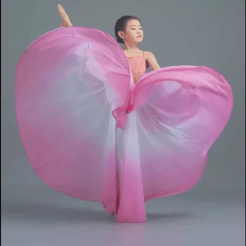 儿童720度大摆裙渐变色古典舞蹈裙新疆现代舞演出练习女童半身裙