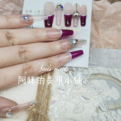 超长彩钻辣妹法式甲纯手工穿戴甲