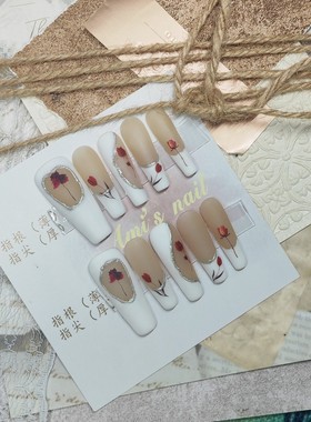 干枯玫瑰白色法式小众气质纯手工穿戴甲限时特价