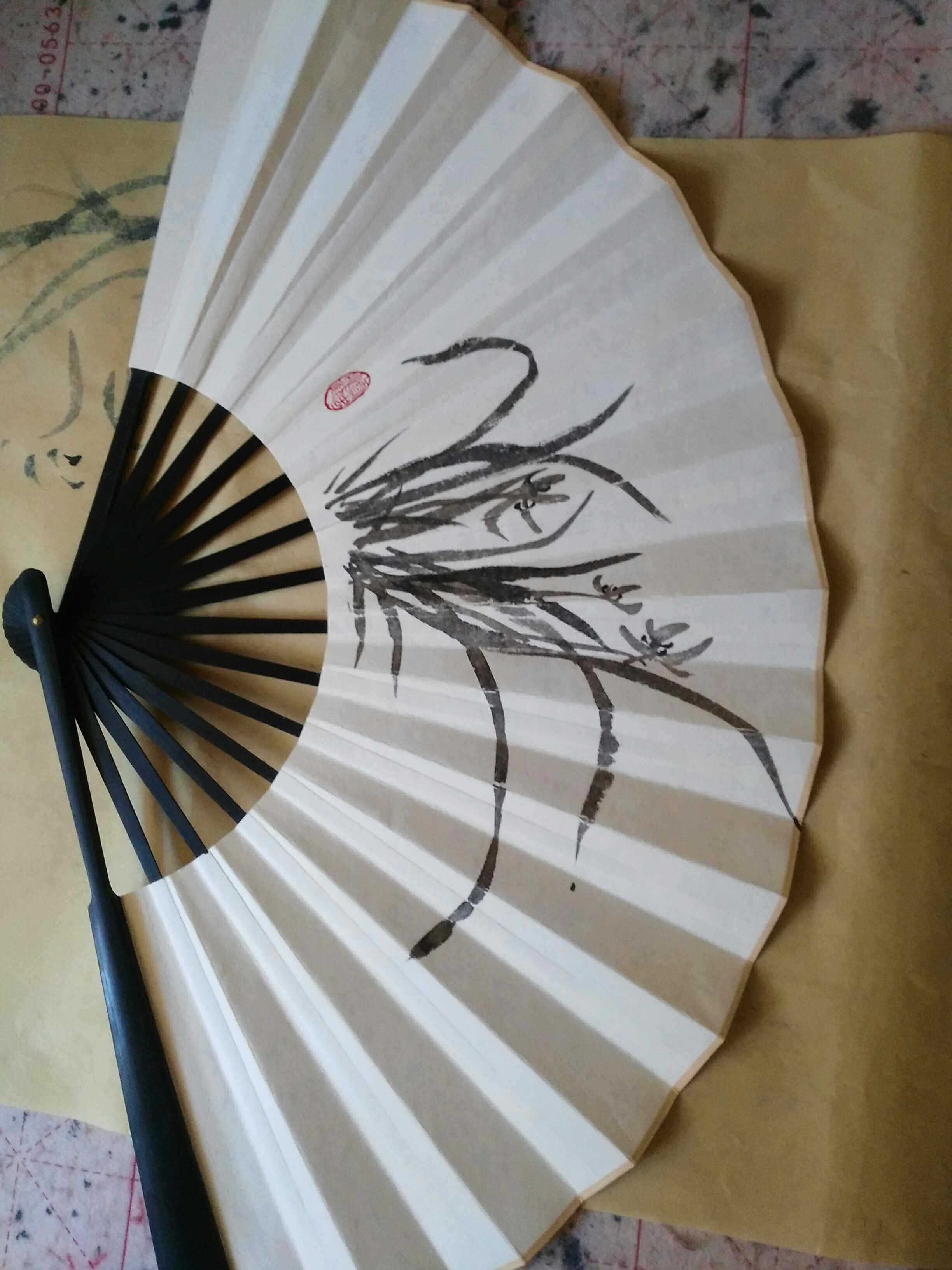 曹操短歌行折扇绘画国画写意兰花五云山人亲手写书法真迹宣纸扇子