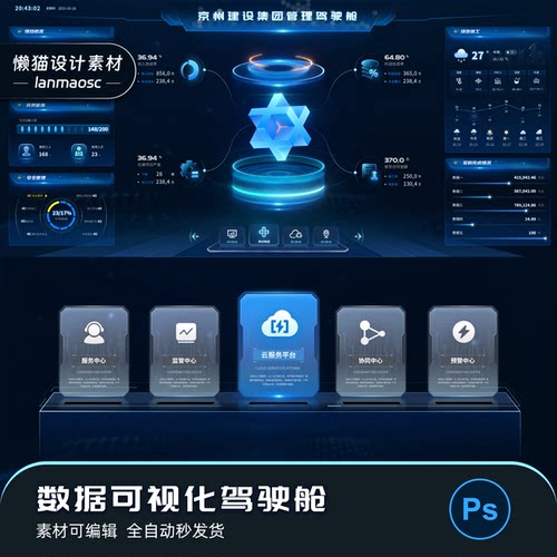 数据可视化监测大屏建筑行业驾驶仓登陆页图标psd分层源文件素材