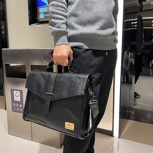 threebox商务简约男士手提包大容量电脑包单肩斜挎A4合同公文包