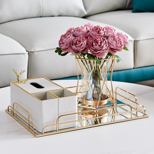 多功能皮革纸巾盒客厅遥控器托盘