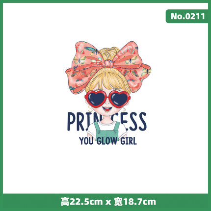 可爱蝴蝶结墨镜女孩童装热转印烫画贴服饰辅料diy白墨烫画0211