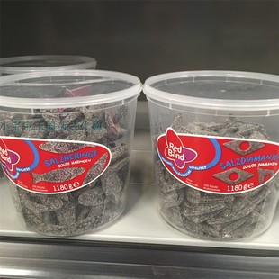 2桶装荷兰直邮包邮包税Red Band钻石鲱鱼形状咸味甘草糖一桶100颗