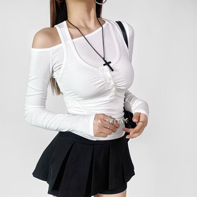 辣妹性感背心露肩T恤紧身两件套