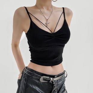 KEYANKETIAN 纯欲风交叉吊带背心女可拆卸胸垫外穿辣妹上衣 2504