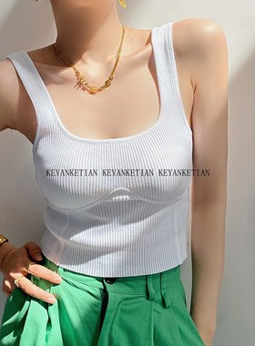 KEYANKETIAN 27065 辣妹运动风方领收腰弹力紧身针织吊带外穿背心