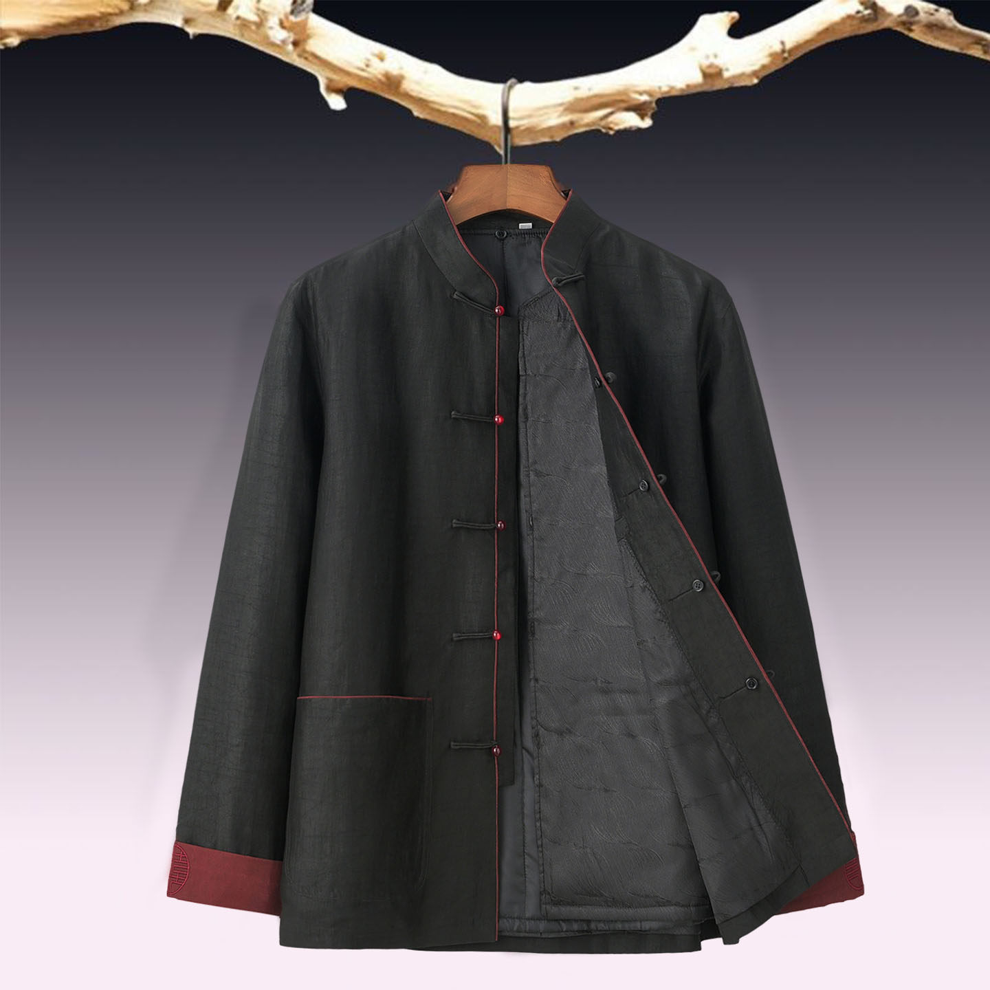 龟纹香云纱唐装外套男士100%桑蚕丝真丝上衣保暖中老年男装爸爸装,男装,唐装,淘宝优惠券,粉丝福利购,淘宝优惠卷