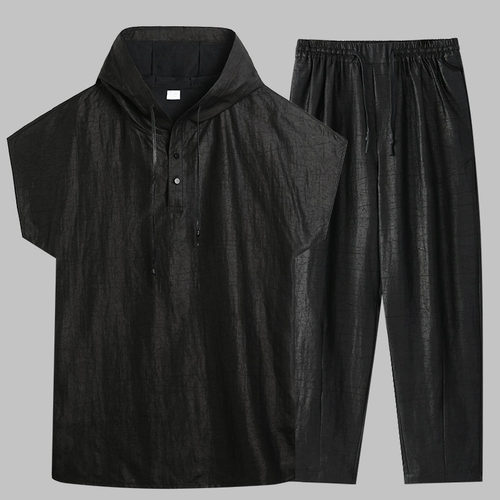 香云纱套装男短袖t恤小脚裤