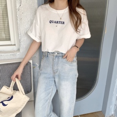 實拍實價 韓版寬鬆港味字母印花短袖T恤ins潮