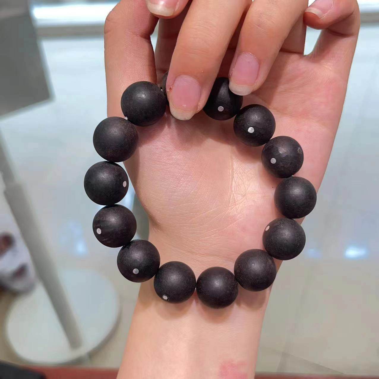 新款黑檀银钉单圈手链手串老料男女款沉香木diy文玩手链沉香佛珠