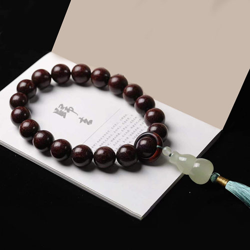 赞比亚紫檀木手持佛珠念珠手串  实木车挂夜光葫芦复古装饰