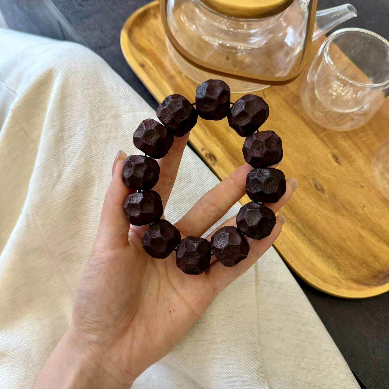 新款原创沉香木陨石无相手串网红同款单圈爆款情侣新中式