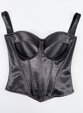 法式白色别致鱼骨吊带背心女胸衣带胸垫设计感收腰甜辣妹抹胸上衣