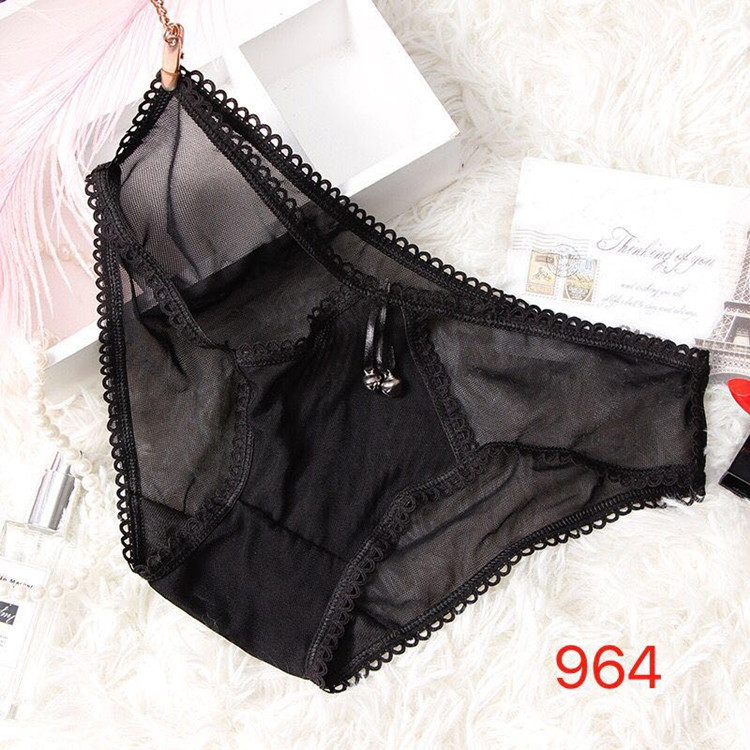透视网纱黑色蕾丝铃铛内裤