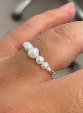 天然淡水珍珠碎银子戒指s925纯银小众简约轻奢百搭甜美气质