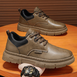 皮面工装 新款 鞋 子男英伦复古防滑运动休闲皮面板鞋 短 春季 皮鞋 男鞋