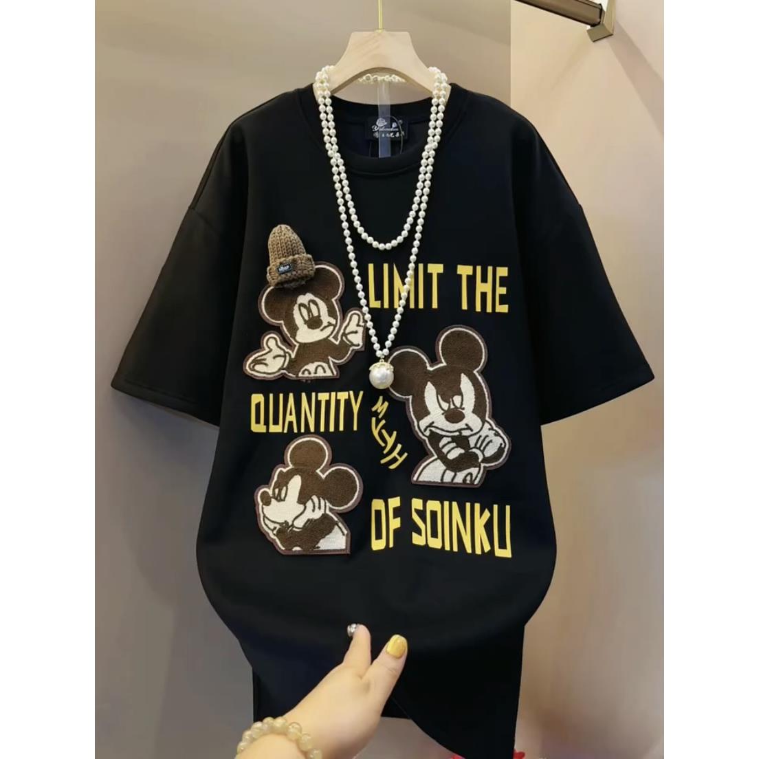 大码女装2025冬季新款短袖t恤女显瘦胖妹妹胖mm宽松百搭卡通潮