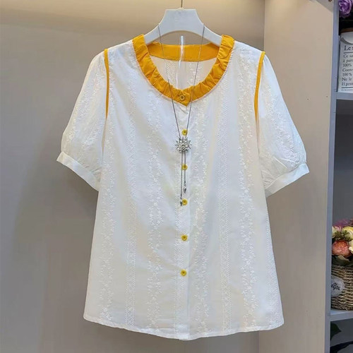 大码女装夏季新款时尚大衫女韩版圆领拼接撞色百搭显瘦短袖上衣潮