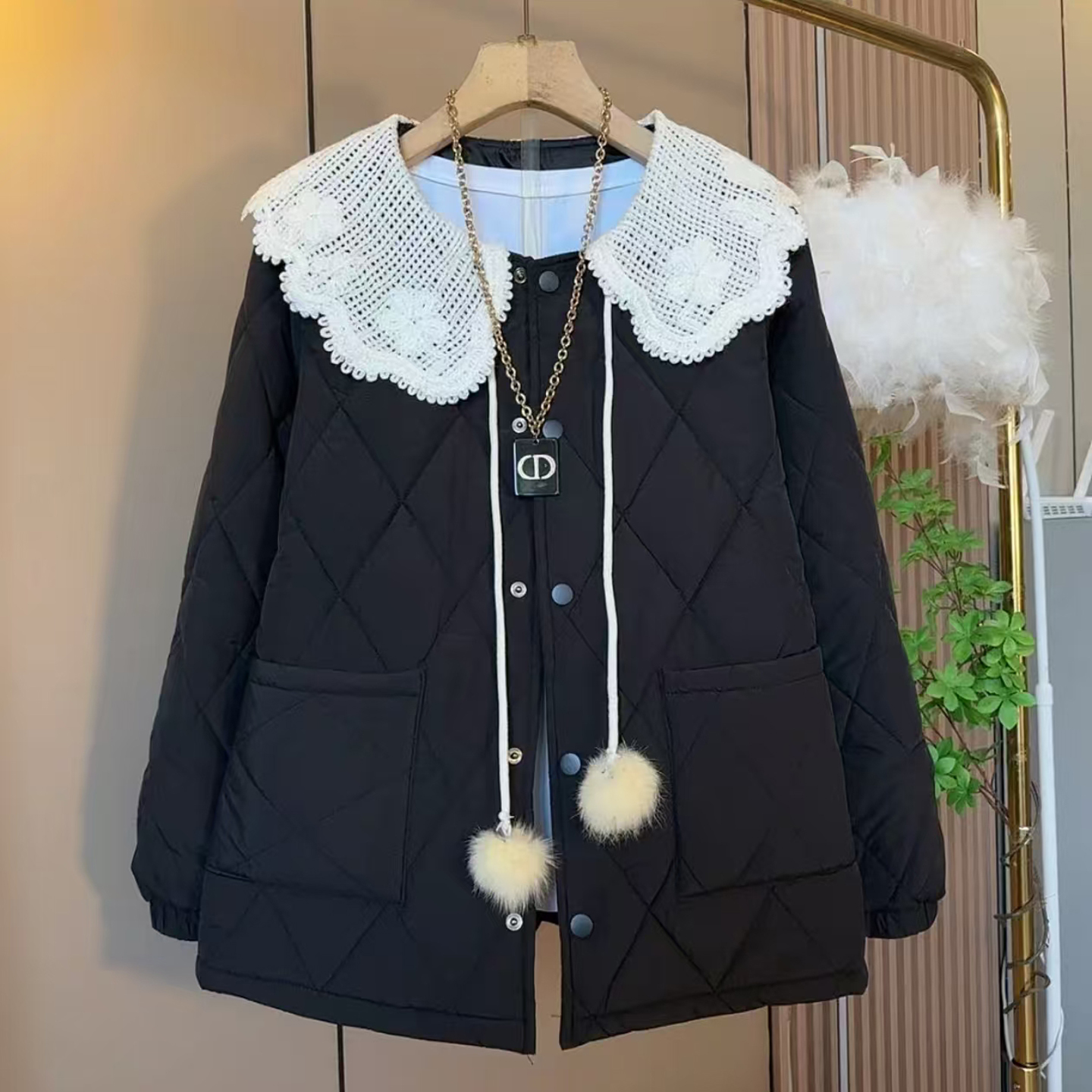 微胖大码女装时尚新款胖妹妹洋气娃娃领棉服外套显瘦轻奢外衣遮肉