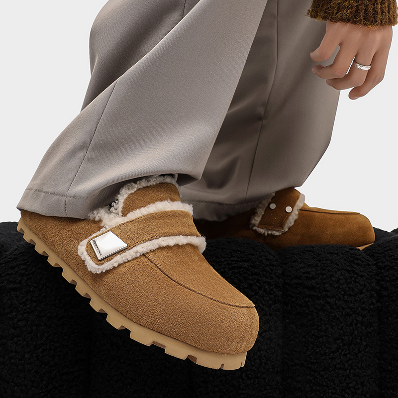 加绒包头棉拖鞋保暖一脚蹬勃肯鞋