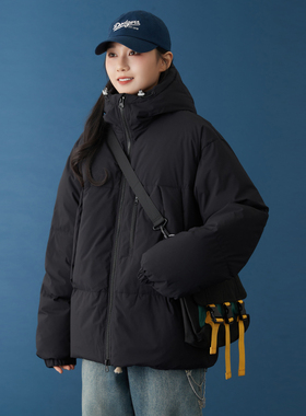 羽绒服女2024冬季新款特氟龙三防连帽加厚90白鸭绒黑色短款羽绒衣