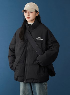 休闲宽松黑色短款羽绒服女2024冬季新款拒绝臃肿轻薄立领鸭绒外套