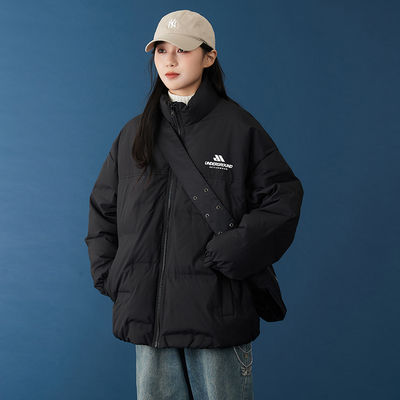 休闲宽松黑色短款羽绒服女2024冬季新款拒绝臃肿轻薄立领鸭绒外套