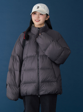 特氟龙三防两面穿轻薄羽绒服女2025冬季新款短款立领宽松保暖外套