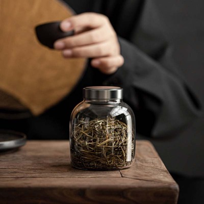 日式锡合金玻璃茶叶罐密封小号茶盒茶仓食品收纳透明随身家用茶具