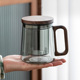 玻璃茶杯耐高温茶水分离泡茶杯过滤办公室喝水杯木把茶道杯