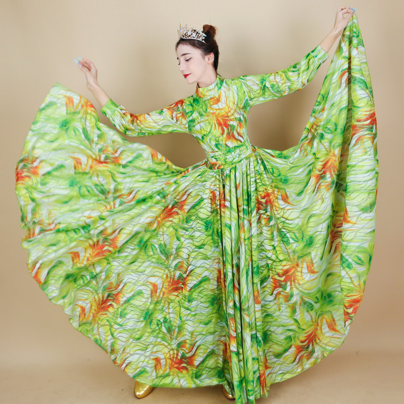 新疆舞蹈立领收腰连衣裙