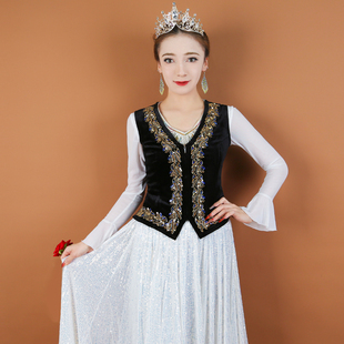 手工串珠绣金丝绒坎肩维族舞背心 高档款 2025新款 新疆舞蹈马甲冬季