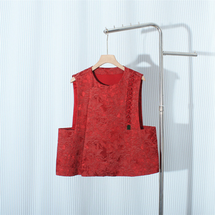 2026春季新中式复古提花红色喜气马甲高品质中国风休闲百搭马夹