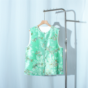 新中式重工亮片刺绣加厚马甲女2026国风高级感绿色减龄丝绒马夹女