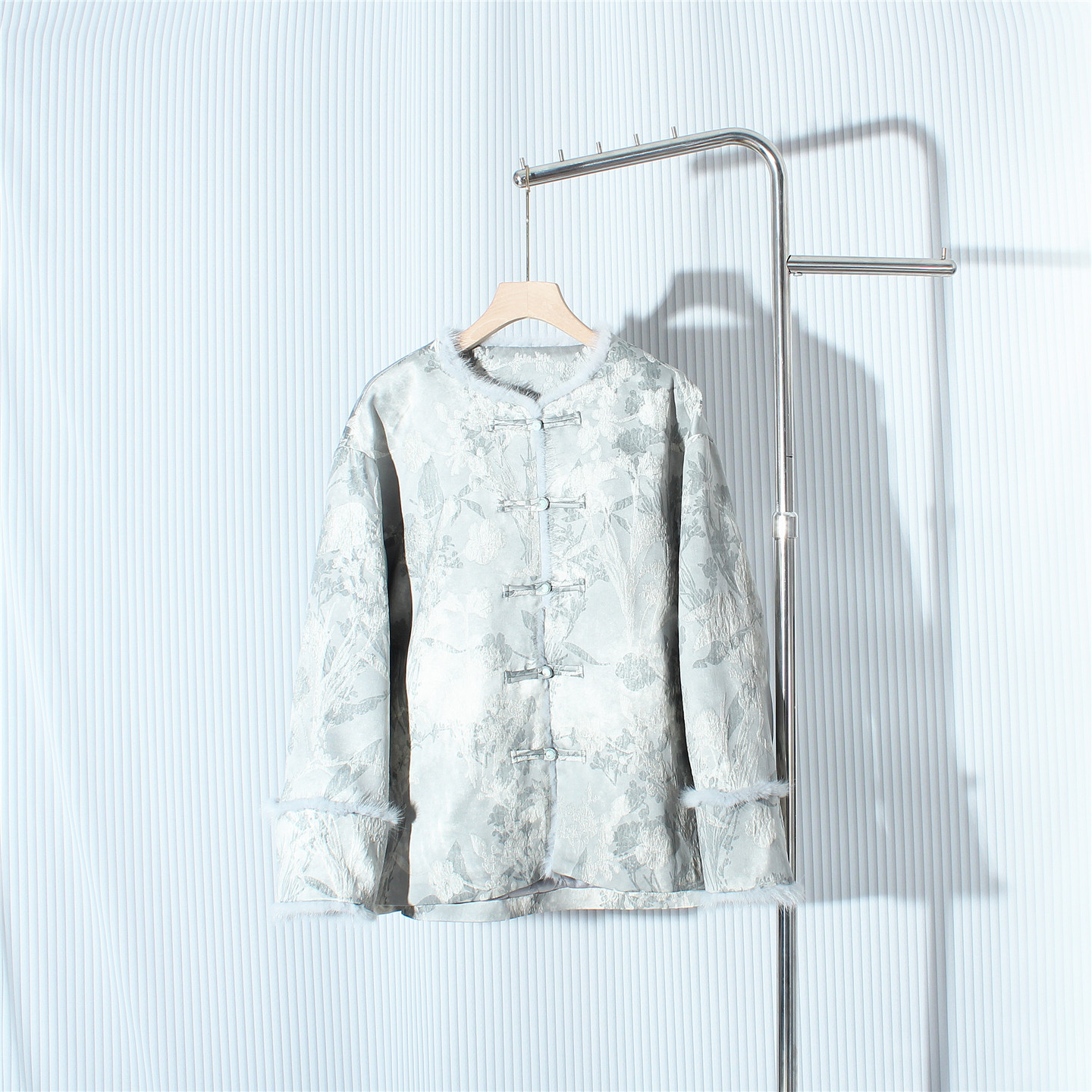 国风棉服女新款毛绒边麻花盘扣