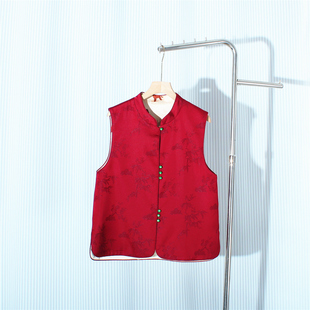 新中式本命年红色小马提花双面穿马甲2026春秋款气质圆领叠穿背心
