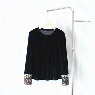 新中式国风刺绣长袖打底衫女秋季新款丝绒修身显瘦独特漂亮上衣潮