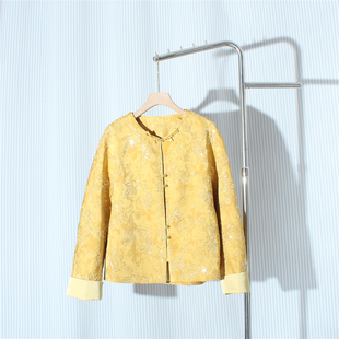 流光溢彩温婉老钱秋冬金色提花短外套女士宽松唐装国风新中式上衣