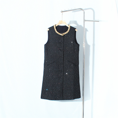 重工钉钻小香风粗花呢背心裙女