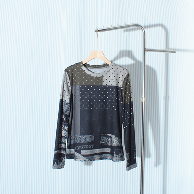 欧货站撞色圆领波点长袖T恤女2026春秋新款设计小众显瘦内搭上衣